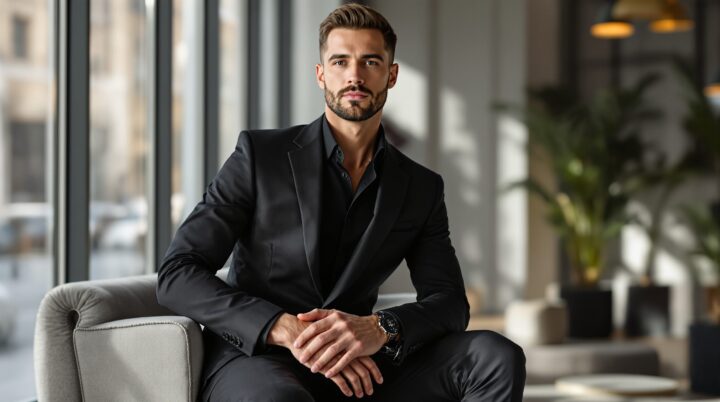 costume noir homme chemise noir