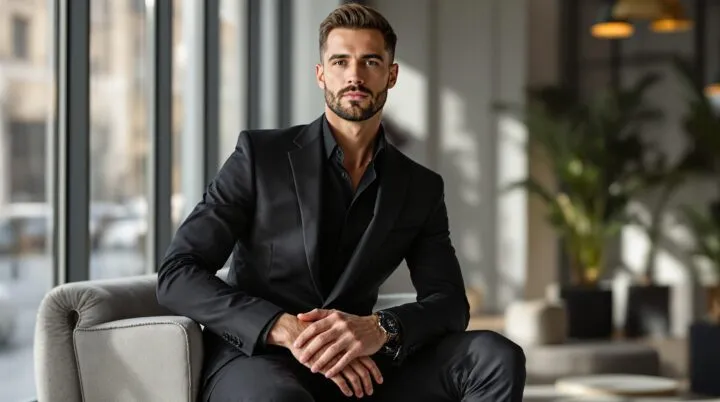 costume noir homme chemise noir